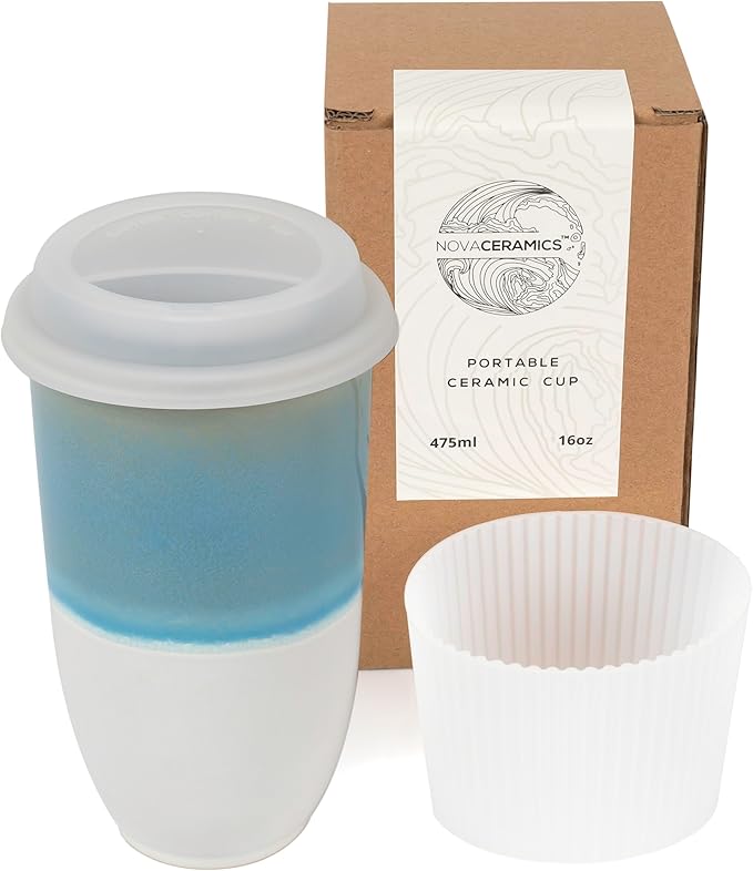 NOVA CERAMICS Travel Coffee Tumbler – Travel Mug - On the Go Coffee Mug – Microwave & Dishwasher Safe Green CoffeeTumbler - Gifts For Women Men Him Her – 16oz – Lagoon