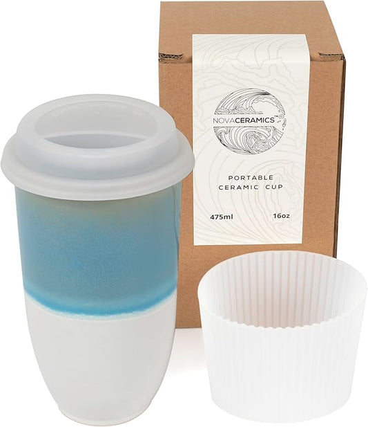 NOVA CERAMICS Travel Coffee Tumbler – Travel Mug - On the Go Coffee Mug – Microwave & Dishwasher Safe Green CoffeeTumbler - Gifts For Women Men Him Her – 16oz – Lagoon