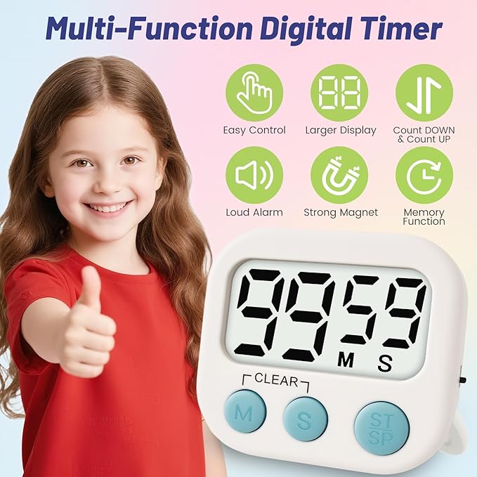 Glochin 12 Pcs Digital Timer for Kids, Magnetic Countdown Kitchen Timer, Upgrade Loud Alarm Timers for Cooking, Kitchen, Exercise, Work, Study, Classroom, Outdoor Activities, Battery not Including