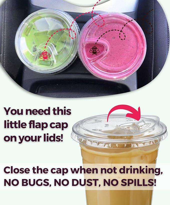 100 Pack 12 oz Clear Plastic Cups with Strawless-Sip-Lids, Disposable Cups Plastic Iced Coffee Cups, To Go Cups with Sip Through Lids for Smoothie, Milkshake, Cold Drinks for Party, Wedding, Event