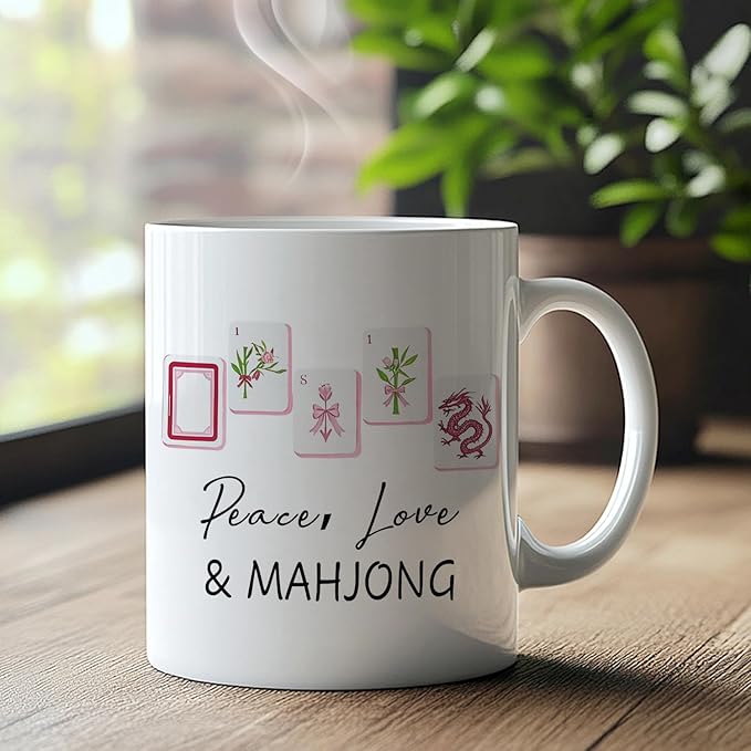 Chinoiserie Mahjong mug Gifts for Women，mah jong Gifts for Mah Jong Players Lovers Coffee Cup,Mahjong Accessories Ceramic Coffee Tea Mug 11 oz