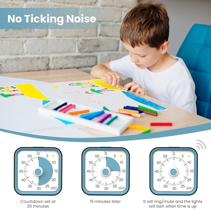 InfPokid Visual Timer for Kids with Pause Function, 60 Minute Countdown Timer for Kids Desk Study, Teaching, Kitchen Cooking, Office Meetings, Time Management for ADHD (Black)