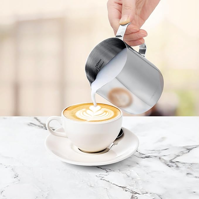 Apexstone 12 oz Espresso Steaming Pitcher Silver, Coffee Milk Frothing Cup Silver, Coffee Steaming Pitcher 12 oz/350 ml