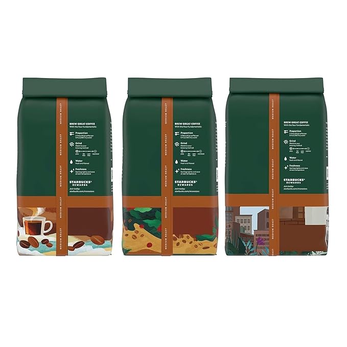 Starbucks Whole Coffee Beans, Medium Roast Hot or Iced Coffee, Variety Pack, Three 12 oz Bags