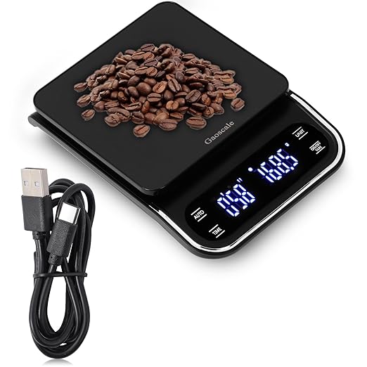 Coffee Scale With Timer - Digital Espresso Scale Rechargeable, Back-Lit LCD Display, 4 Units, 3kg/0.1g High Precision