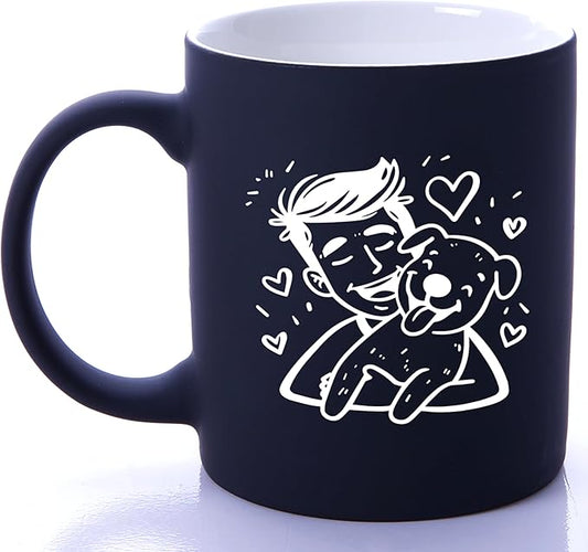 G MUGS Ceramic Coffee Tea Mug, Cute Boy & Dog Hug Design Mug (Solid Purple), Adorable Pet Lover Gift for Men Women,13oz Black Mug