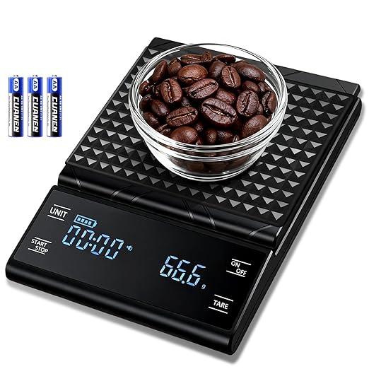 Coffee Scale with Timer 3kg/0.1g High Precision Kitchen Scale Capacity for Espresso, Pour-Over/Drip, Baking/Cooking, Touch Sensor, Silicone Cover, Portable Kitchen Scale (Black)