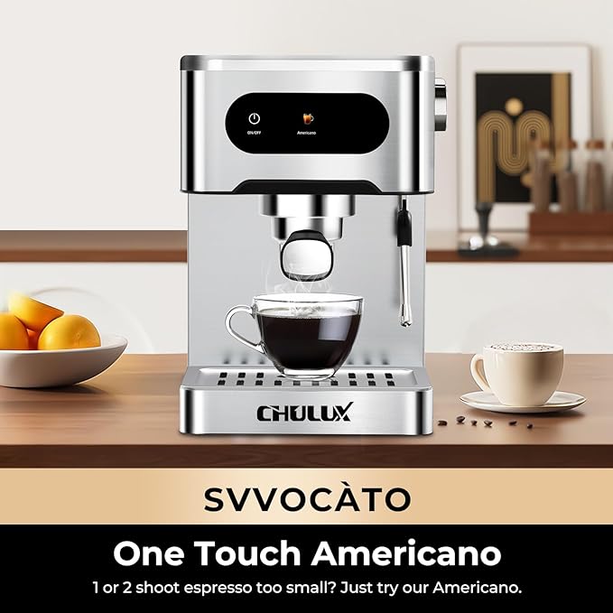 CHULUX Svvocàto Espresso Machine, Hot & Cool Espresso Maker with Milk Frother, Touchscreen Expresso Coffee Machine with 50oz Water Tank for Cappuccino, Americano
