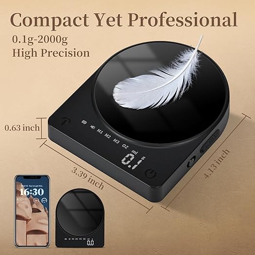 Coffee Scale Mini Espresso Scale with Timer Rechargeable Portable 0.1g Precision Digital Scale for Coffee Beans,Pour-Over/Drip Coffee,Food,Kitchen,Baking,Barista Scale
