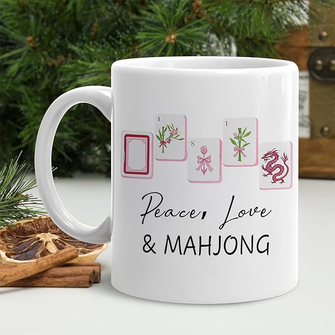 Chinoiserie Mahjong mug Gifts for Women，mah jong Gifts for Mah Jong Players Lovers Coffee Cup,Mahjong Accessories Ceramic Coffee Tea Mug 11 oz