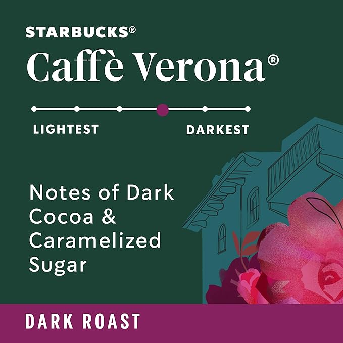Starbucks Whole Coffee Beans, Dark Roast Hot or Iced Coffee, Caffè Verona, Six 18 oz Bags
