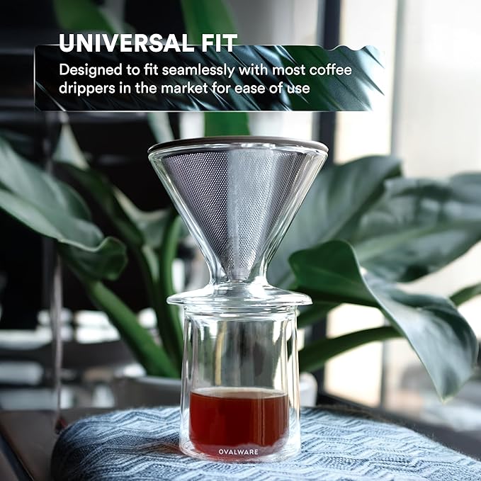 ovalware Double Wall Single Lip Insulated Glass Cup, Set of 4 (12oz / 350ml) - Borosilicate Glass For Coffee, Tea, Whiskey, Cocktails & All Beverages - Minimalistic & Durable Double-Wall Drinking Mug