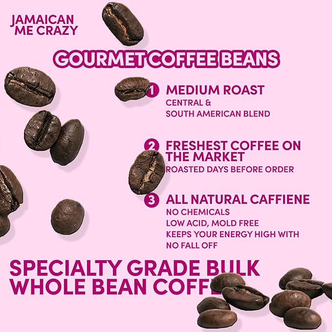 Sarasota Coffee Whole Bean Jamaican Me Crazy | Medium Roast Gourmet Flavored Coffee Beans | Low Acid, Mold Free, Specialty Grade Bulk Beans | 5lb (80 oz)