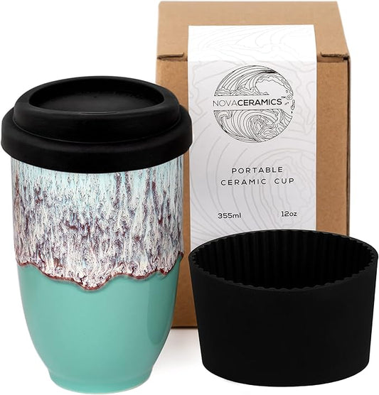 NOVA CERAMICS Travel Mug - Travel Coffee Mug – Reusable Coffee Cup Unique To Go Mug – Microwave & Dishwasher Safe Coffee Tumbler - Gifts For Women Men Him Her – 12oz - Nebula