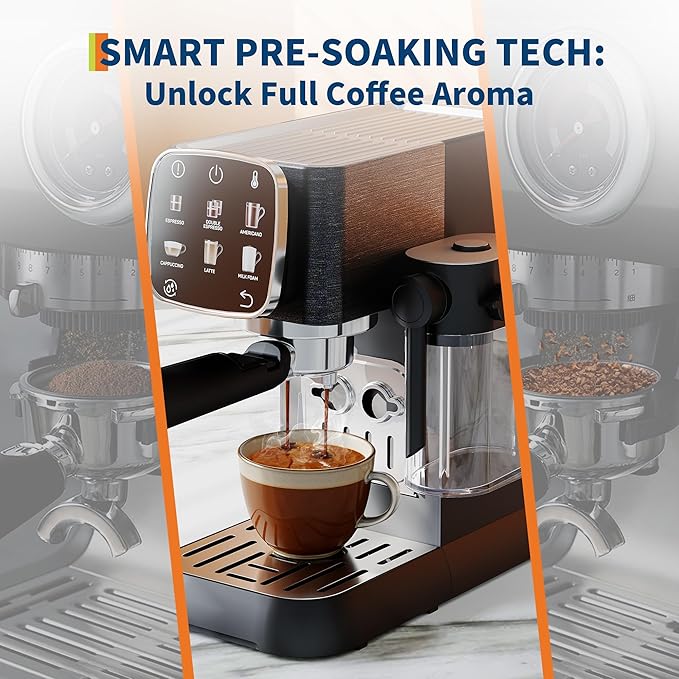 GarveeHome 20 Bar Professional Espresso Machine Compact, Espresso Machine with Milk Frother and Touchscreen, Espresso Coffee Machines with Adjustable Temperature, for Office, Homes, and Coffee Shop