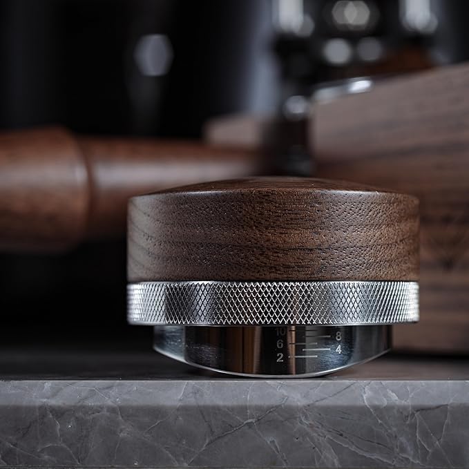 Walnut 58mm Espresso Accessories Kit Includes Espresso Knock Box, Tamper Station, Calibrated Espresso Tamper, Adjustable Distribution Tool, Coffee Bean Dosing Cup and RDT Spray Bottle