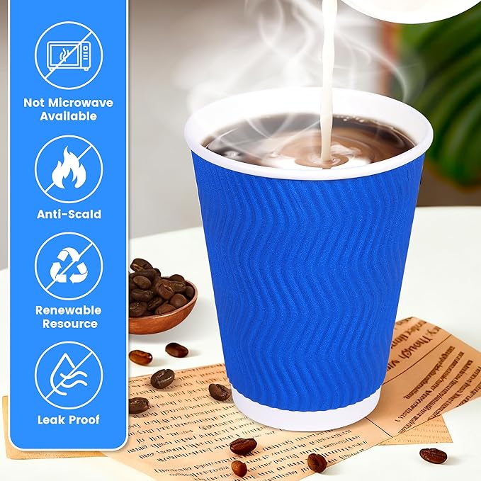 100 Pack Disposable Coffee Cups 12 oz, Paper Coffee Cups Insulated,coffee bar accessories, Hot Cold Drinking Cup for Party, Picnic, Travel, Business, Home；（4 Color）