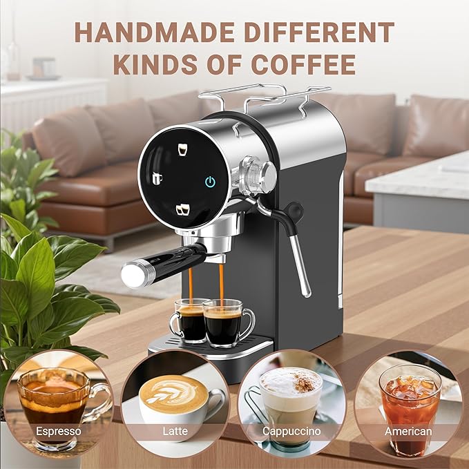 20 Bar Espresso Machine with Milk Frother - Single & Double Shot Espresso Maker, Removable Water Tank & Drip Tray, Cup Warmer, Pre-Infusion for Rich Crema - Perfect for Home & Offices
