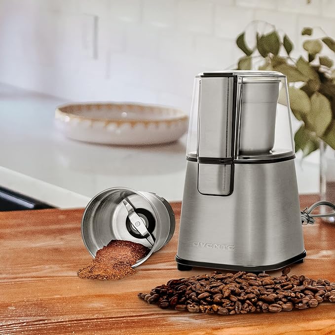 OVENTE Electric Coffee Grinder, 200W Powerful Coffee Bean & Spice Grinder with 2.1 Oz Removable Grinding Bowl, Stainless Steel Blade, Push Power Button, Transparent Lid & Anti-Skid Feet, Silver CG620S