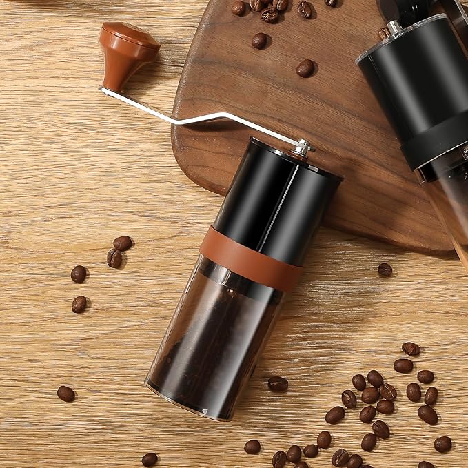 Manual Coffee Grinder - Ceramic Burr, Adjustable Coarse to Fine, 30g Beans & 60ml Powder, Stainless Steel Detachable Handle for Espresso, French Press, Camping