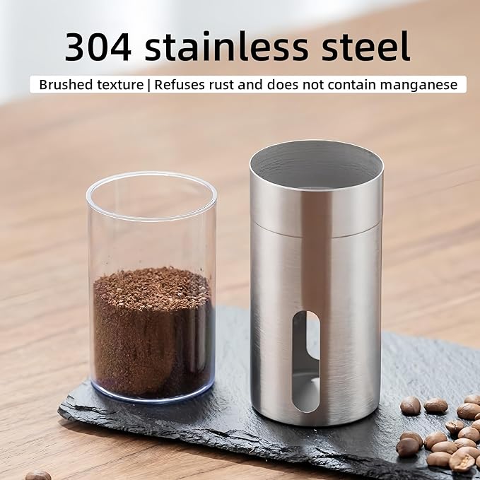 Stainless Steel Handheld Coffee Grinder Manual Coffee Mill Portable Compact Design Ceramic Burr Adjustable Coarseness Easy Clean for Home Office Travel Coffee Lovers (Stainless Steel (Short))