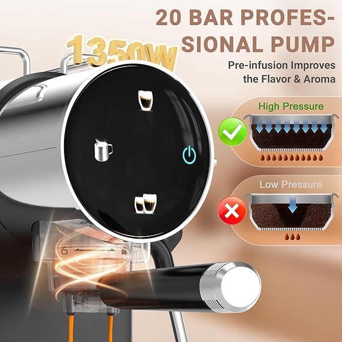 20 Bar Espresso Machine with Milk Frother - Single & Double Shot Espresso Maker, Removable Water Tank & Drip Tray, Cup Warmer, Pre-Infusion for Rich Crema - Perfect for Home & Offices