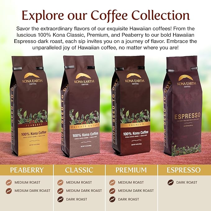 KONA EARTH 100% Kona Coffee, Classic Medium Dark Roast, Whole Bean, 5 lb (80 oz) Farm-Direct Authentic Hawaiian Kona Coffee beans from Hawaii’s Big Island, Micro-Batch-Roasted