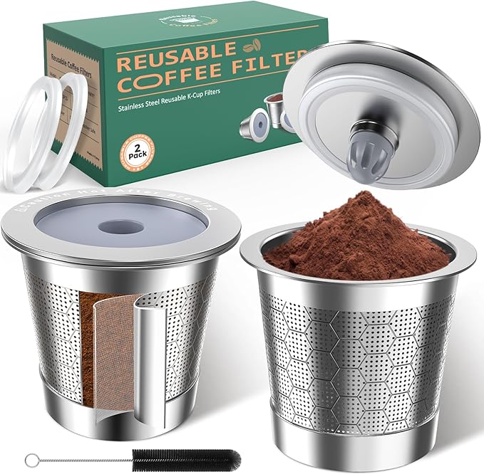 Reusable K Cups Coffee Pods for Keurig 1.0,Stainless Steel K Cups for Keurig,Kcup Refillable Coffee Pod with Double layer Stainless Steel Coffee Filter for Richer Coffee (2 Pack）