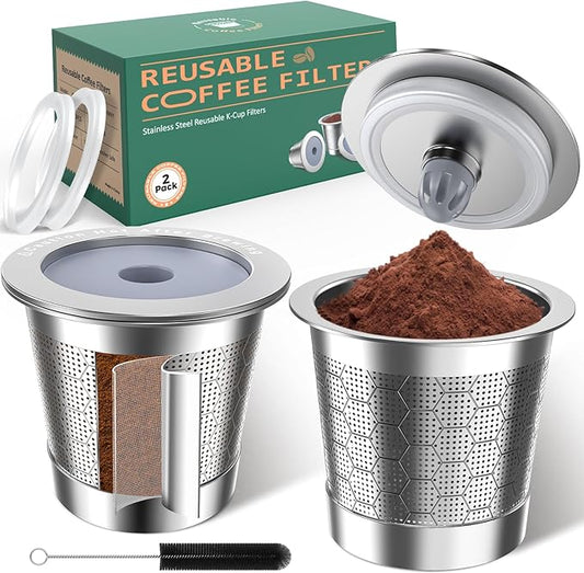 Reusable K Cups Coffee Pods for Keurig 1.0,Stainless Steel K Cups for Keurig,Kcup Refillable Coffee Pod with Double layer Stainless Steel Coffee Filter for Richer Coffee (2 Pack）
