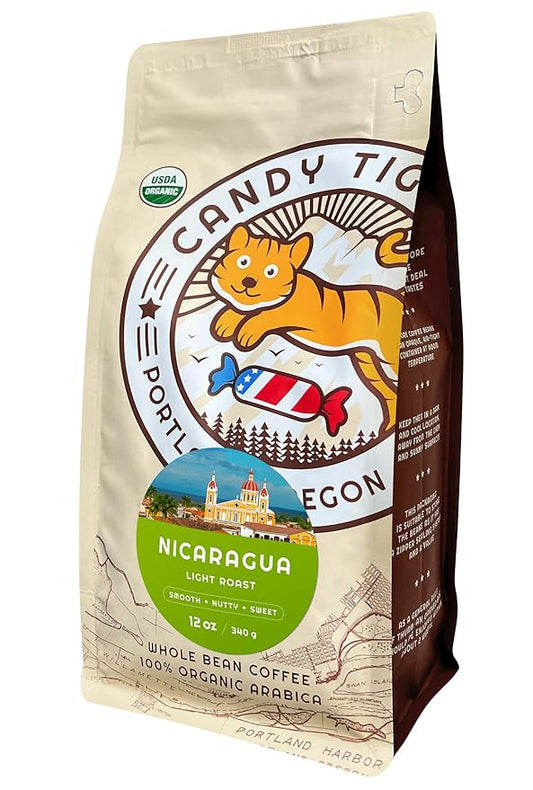Whole Bean Coffee - Organic - Low Acid - Light Roast - Single Origin - 100% Arabica - Nicaraguan Coffee Beans. Direct Trade - Shade-grown - Gourmet Coffee - 12 oz