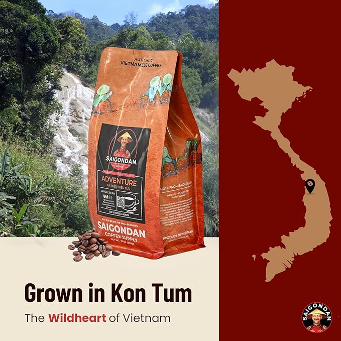 Vietnamese Coffee Beans – Saigondan Adventure 100% Robusta Light Espresso Roast Whole Bean – Premium Single Origin, Direct Trade Vietnamese Coffee – 12 oz