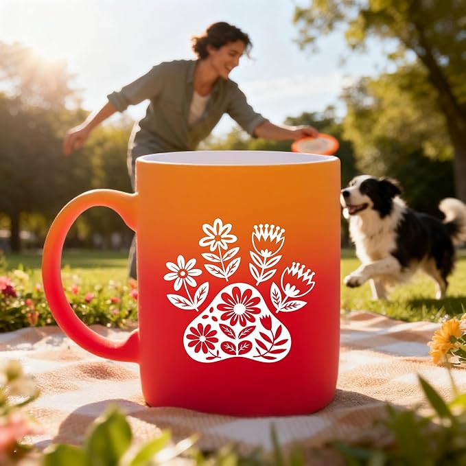 G MUGS Dog Paw Ceramic Tea Mug, Floral Pet Paw Design Coffee Mug, Cute Animal Lover Gift for Women,13oz Sunset Glow Mug