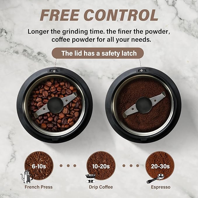 Coffee Grinders for House Use, Spice Grinder, Coffee Bean Grinder, Herb Grinder, High-Speed Motor, One-Touch Operation, Overheating Protection, Internal Stainless Steel
