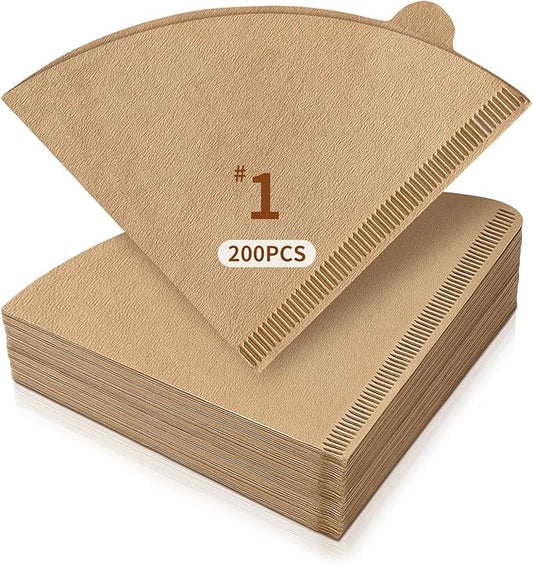 200 Count Cone Coffee Filters, Coffee Filters #1 Disposable, V60 Natural Unbleached Cone Paper Filter for Pour Over and Drip Coffee Maker, Suitable for Home Coffee Shop (1-2 Cup)