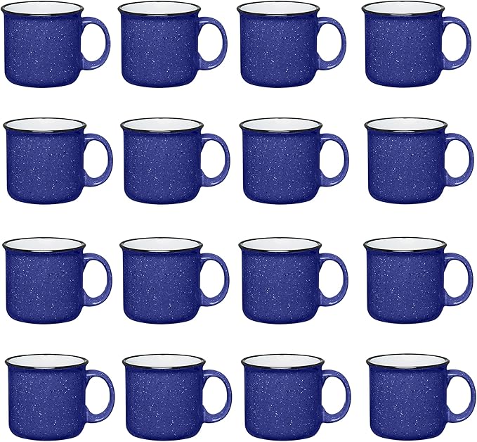 Gifts by Design Set of 16 Ceramic Campfire Mugs – 15 Oz, Cobalt Blue – Coffee & Tea Cups for Home, Work, Travel, Camping – Customizable, Great for DIY, Events, Companies
