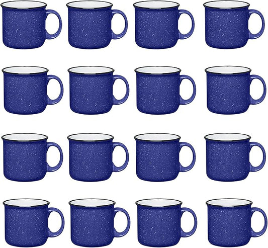 Gifts by Design Set of 16 Ceramic Campfire Mugs – 15 Oz, Cobalt Blue – Coffee & Tea Cups for Home, Work, Travel, Camping – Customizable, Great for DIY, Events, Companies