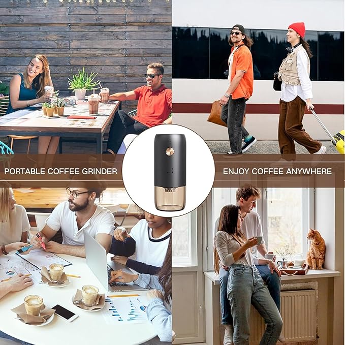 Generic Portable Battery Powered Burr Coffee Grinder with Adjustable settings, 35G Capacity, 1500mAh Rechargeable, Conical Stainless Steel Burr for Espresso, Manual Brew, Travel, Camping