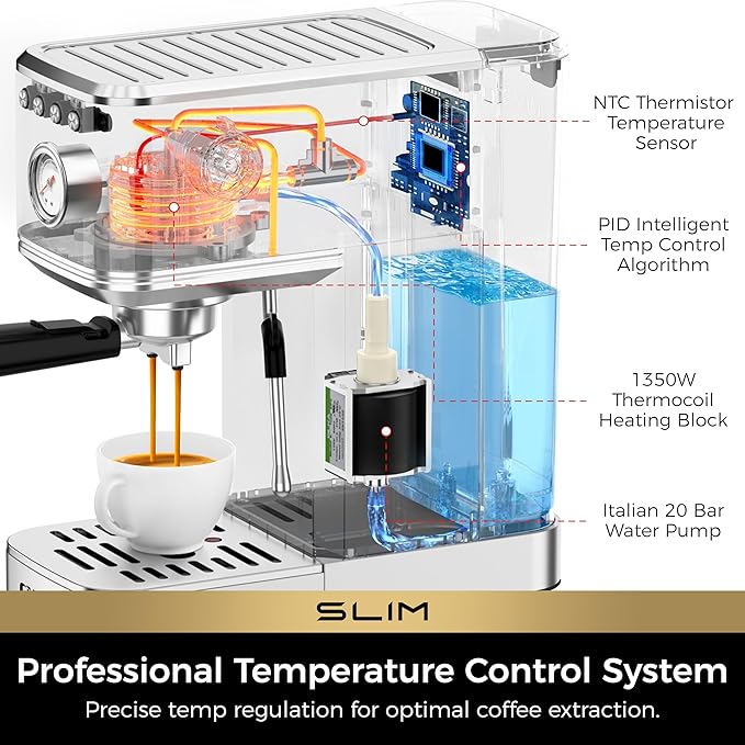 CHULUX Slim 2026 Upgrade Espresso Machine with Milk Frother Steam Wand, 20 Bar Professional Italian Pump Espresso Coffee Machine for Home Cappuccino & Latte Maker, Silver