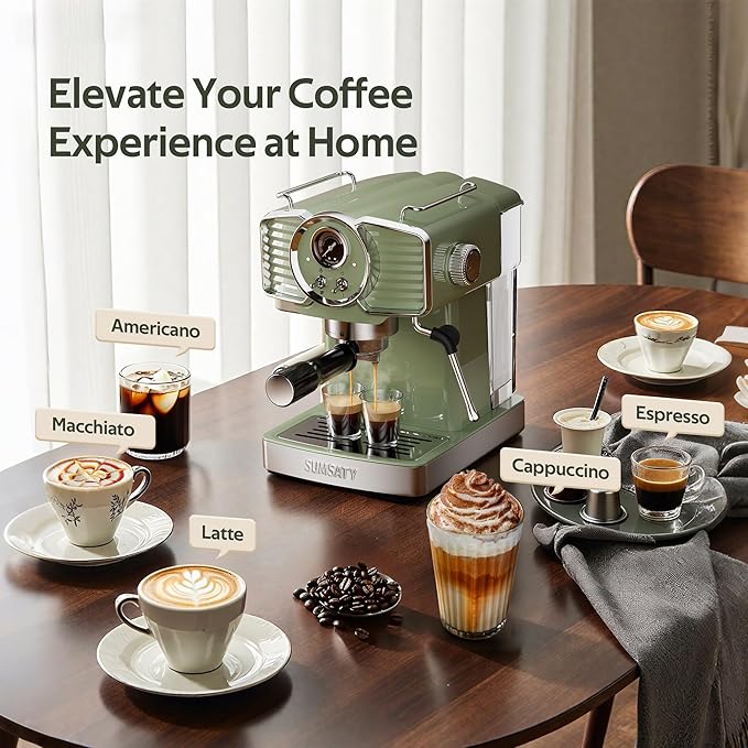 Espresso Machine 20 Bar Espresso Maker with Milk Frother Steam Wand, Professional Expresso Machine for Home Cappuccino & Latte Maker, Retro Coffee Maker with 61oz Water Tank, Matcha Green