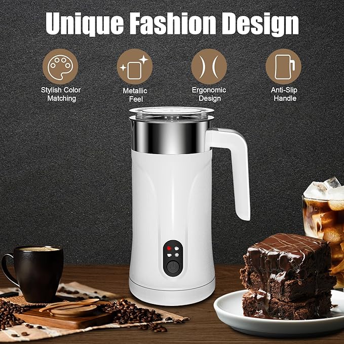Ovetedot Milk Frother, 4-in-1 Milk Frother and Steamer, 10.1oz/300ml Automatic Hot and Cold Foam Maker and Milk Warmer, Electric Milk Frother for Coffee, Latte, Cappuccino, Matcha(White)