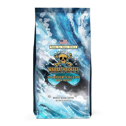 Warpath Coffee Dark Roast Whole Bean Coffee, Mariner's Blend, High Caffeine, Extra Strong Roasted 100% Arabica Coffee Beans Whole, Rich Aroma, Full-Bodied Intense Cup, Created by Navy SEALs, 2lb