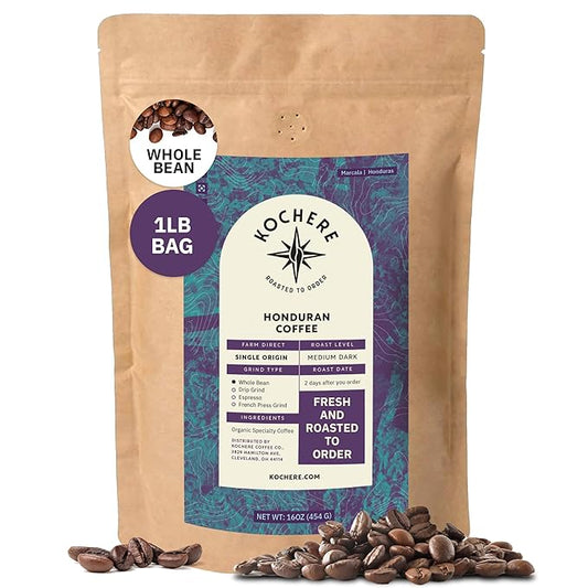 Kochere Honduran Marcala Specialty Whole Bean Coffee – 1LB Medium Roast – Freshly Roasted to Order – Single Origin, Farm Direct, Rich Flavored Coffee Beans – Caramel & Brown Sugar Notes