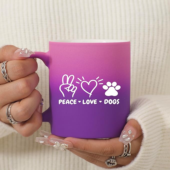G MUGS Dog Lover Coffee Mug - Gift for Women Men,13oz Ceramic Tea Mug with Peace Love Dogs Design, Cute Paw Print & Heart Mug for Dog Owners Before Sunset Mug