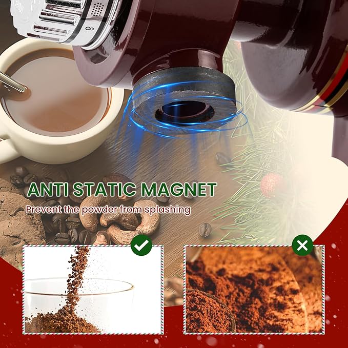Burr Coffee Grinder - Electric Espresso Grinder for Home & Commercial Use, Silent, Adjustable Grind, With Hopper, Brush, Spoon, Red