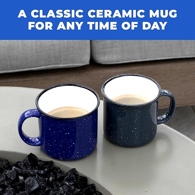 Gifts by Design Set of 8 Ceramic Campfire Mugs – 15 Oz, Cobalt Blue – Coffee & Tea Cups for Home, Work, Travel, Camping – Customizable, Great for DIY, Events, Companies