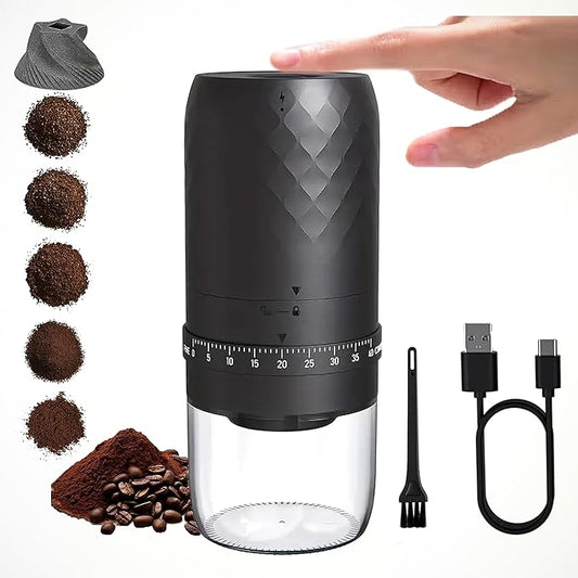 Portable Electric Burr Coffee Grinder with 40 Adjustable Settings, Small Electric Rechargeable Mini Coffee Grinder with Multiple Grinding Settings for Travel, Camping, Home & Office.