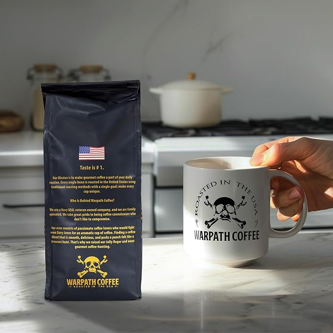 Warpath Coffee Whole Bean Coffee Medium Roast, Breakfast Blend, High Caffeine, Extra Strong Roasted 100% Arabica Coffee Beans Whole, Rich Aroma, Full Bodied Intense Cup, Created by Navy SEALs, 12oz