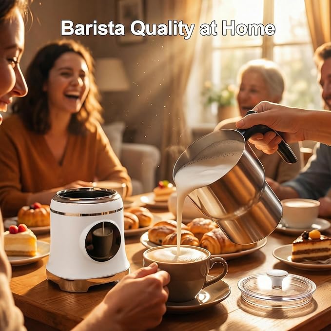 VIPDIGI 7-IN-1 Milk Frother, 20.3 OZ Milk Frother and Steamer with Temperature Control Stainless Steel Electric Milk Frother Dishwasher Safe Hot and Cold Foam for Latte Hot Chocolate Cocoa (White)