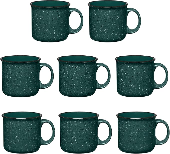 Gifts by Design Set of 8 Ceramic Campfire Mugs – 15 Oz, Green – Coffee & Tea Cups for Home, Work, Travel, Camping – Customizable, Great for DIY, Events, Companies