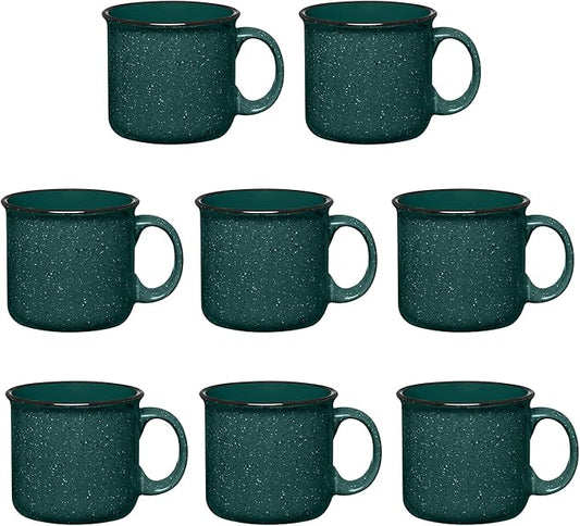 Gifts by Design Set of 8 Ceramic Campfire Mugs – 15 Oz, Green – Coffee & Tea Cups for Home, Work, Travel, Camping – Customizable, Great for DIY, Events, Companies